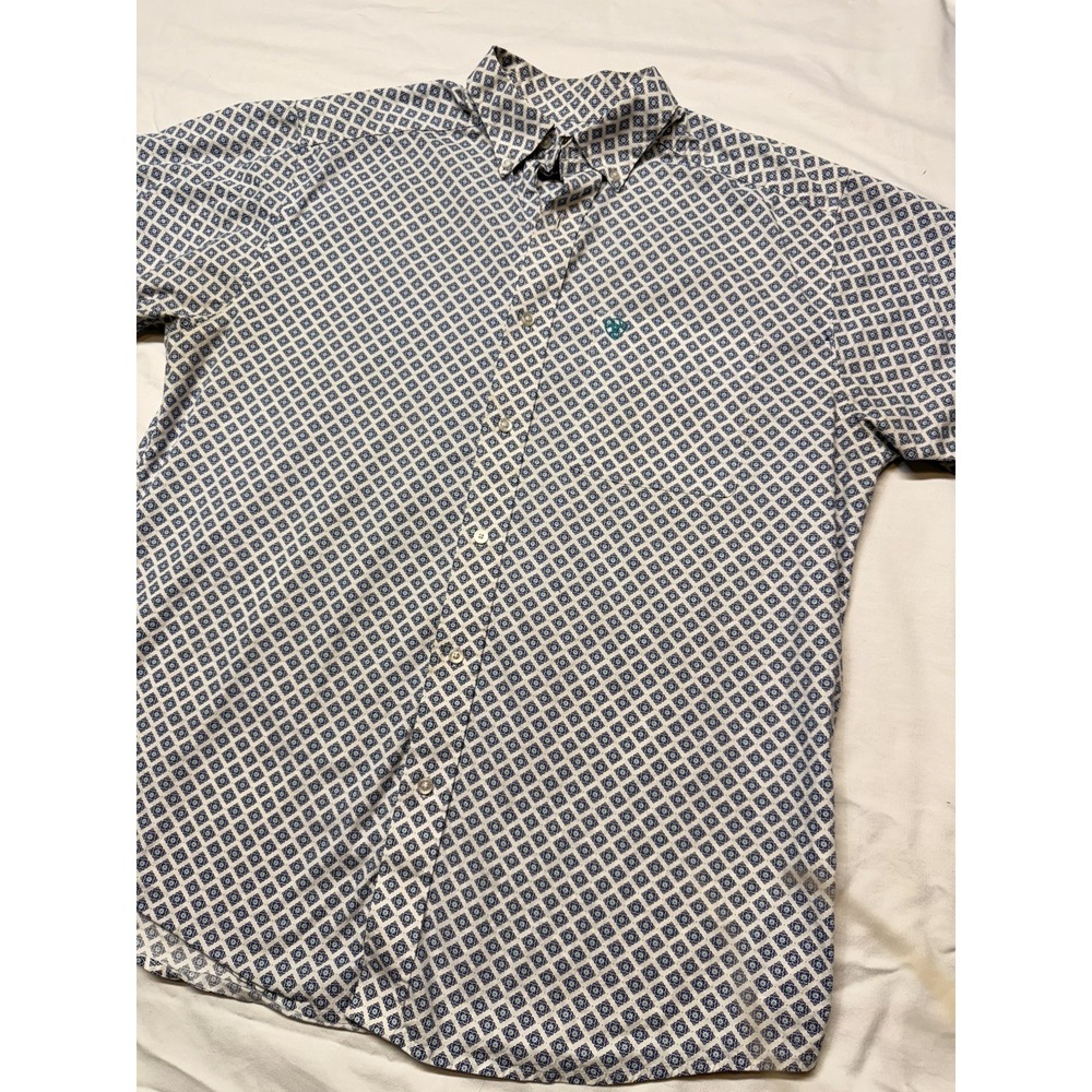 Ariat Shirt Mens LG White/Blue Morgan Modern SS  Short Sleeve Button Down